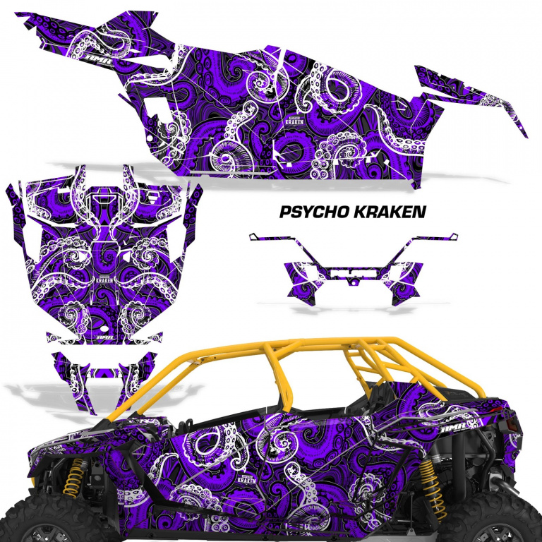 Psycho Kraken Hintergrund = Schwarz, Designfarbe = Lila für Polaris RZR Pro XP 4 Türer 20-24