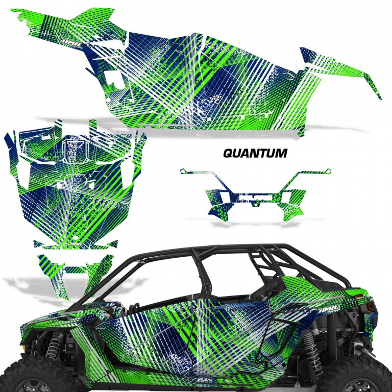 Quantum Hintergrund = Blau, Designfarbe = Grün für Polaris RZR Pro XP 4 Türer 20-24