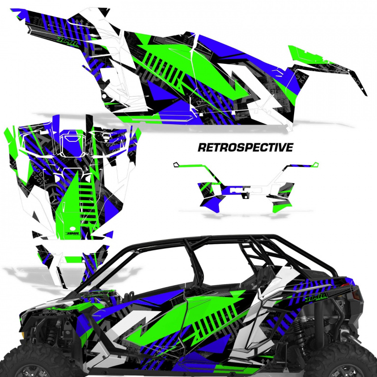 Retrospective Hintergrund = Blau, Designfarbe = Grün für Polaris RZR Pro XP 4 Türer 20-24
