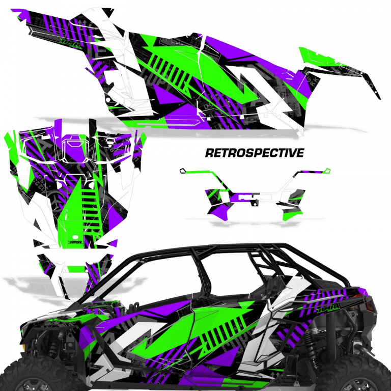 Retrospective Hintergrund = Lila, Designfarbe = Grün für Polaris RZR Pro XP 4 Türer 20-24