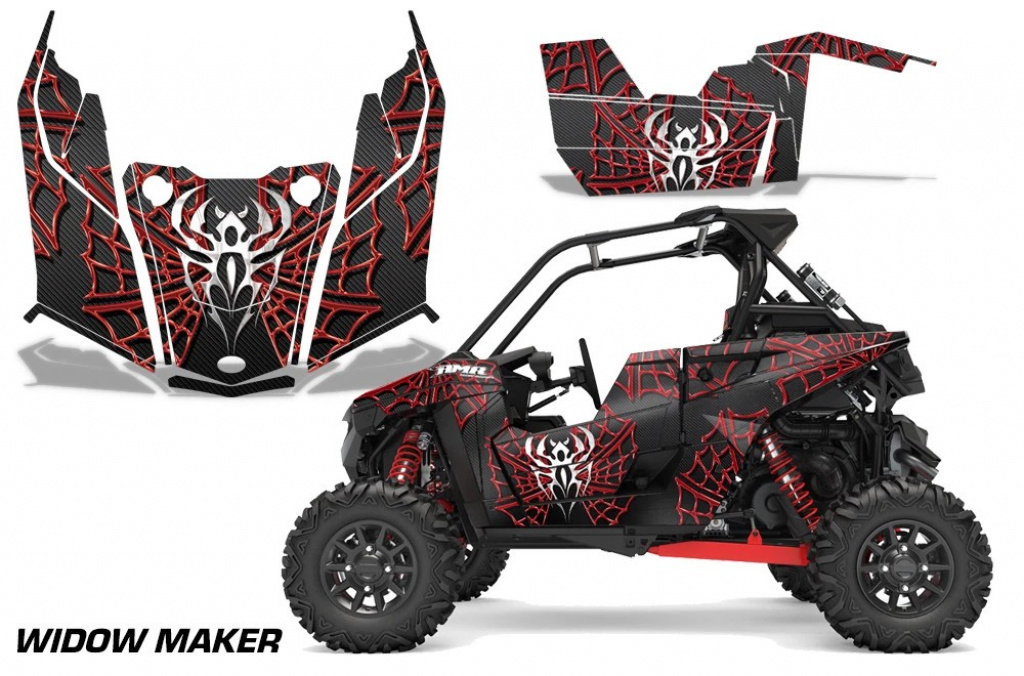 Widow Maker Hintergrund = Schwarz, Designfarbe = Rot für Polaris RZR RS1