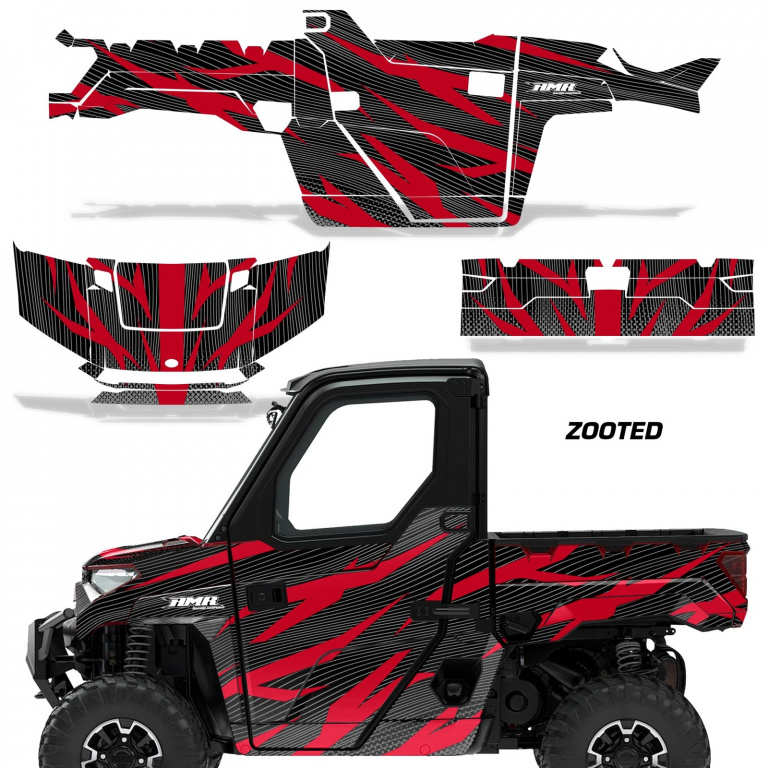 Zooted Hintergrund = Schwarz, Designfarbe = Rot für Polaris Ranger 1000 XP 18-24