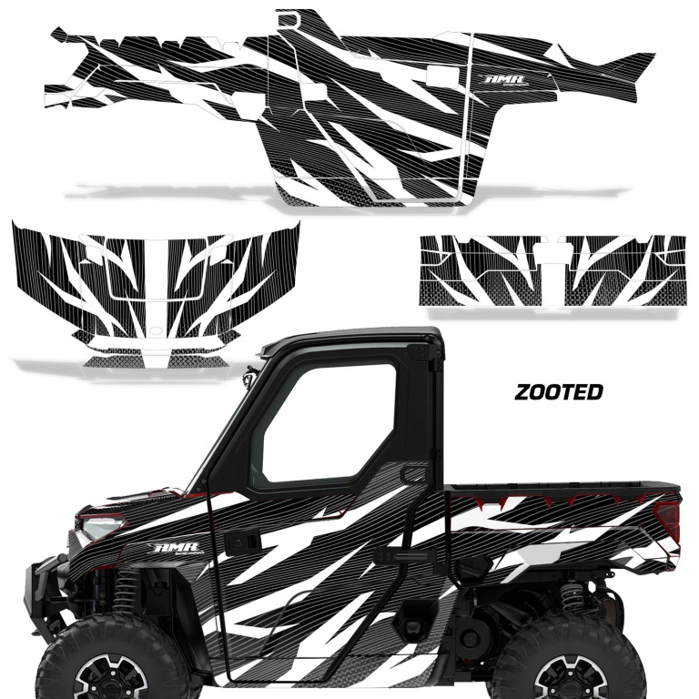 Zooted Hintergrund = Schwarz, Designfarbe = Weiß für Polaris Ranger 1000 XP 18-24
