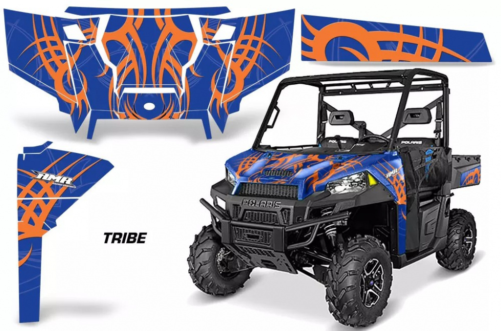 Tribe Hintergrund = Blau, Designfarbe = Orange für Polaris Ranger 1000XP/ Crew 2017