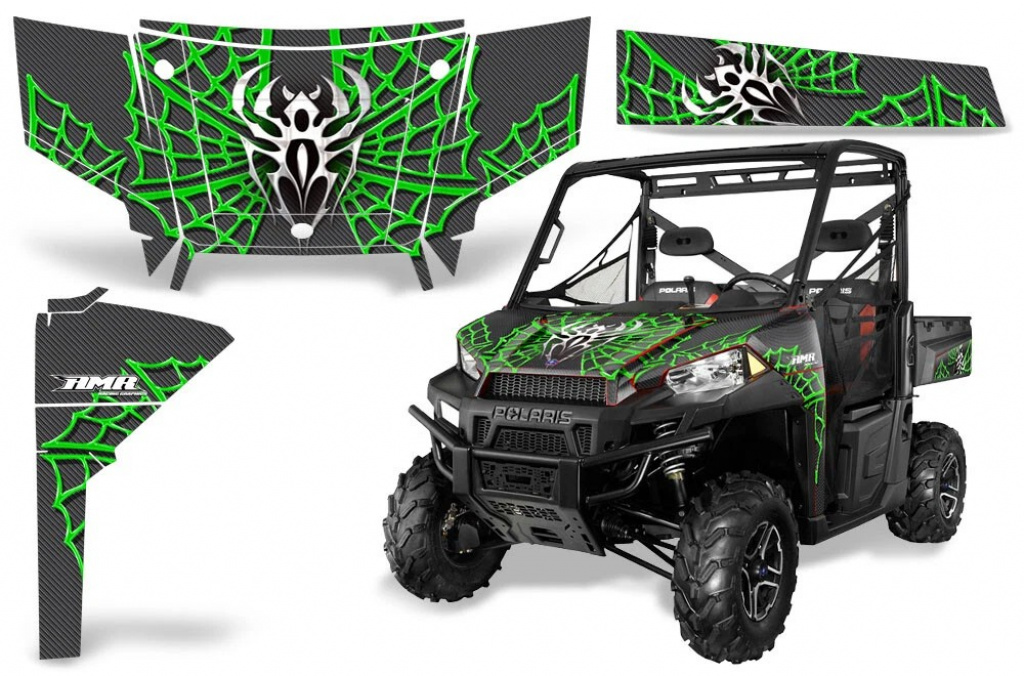 Widow Maker Hintergrund = Schwarz, Designfarbe = Grün für Polaris Ranger 570/900 13-15