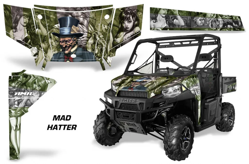 Mad-Hatter Background = Green, Design color = Silver for Polaris Ranger 900Crew/900XP 2017