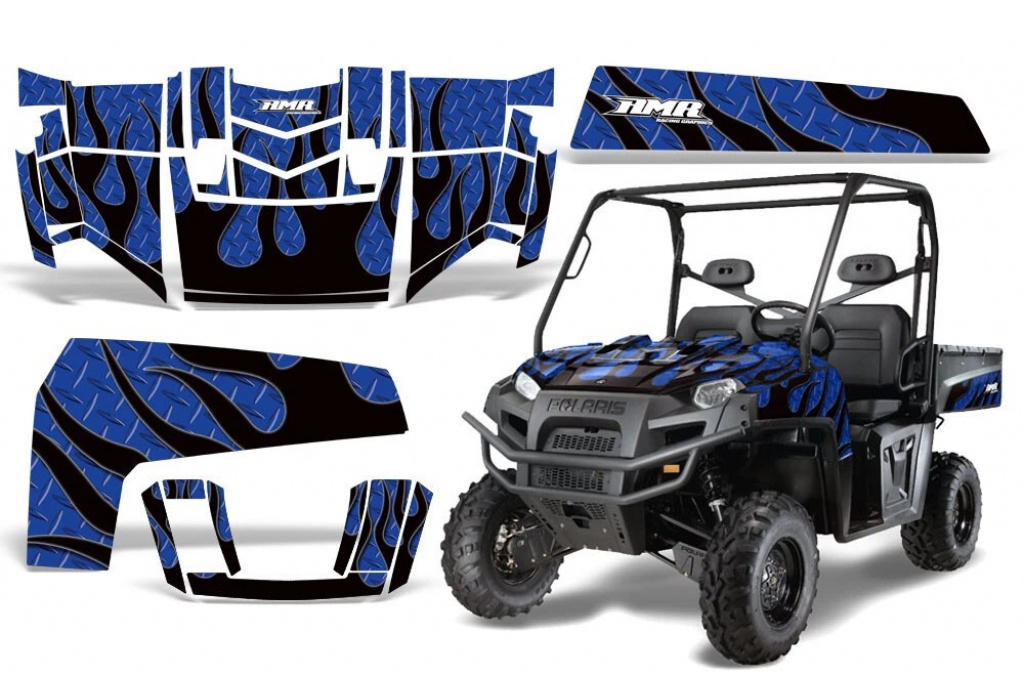 Diamond Flames Hintergrund = Blau, Designfarbe = Schwarz für Polaris Ranger XP 2009