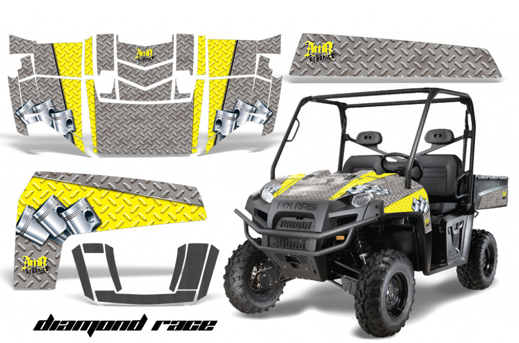 Diamond Race Hintergrund = Silber, Designfarbe = Gelb für Polaris Ranger XP 2009