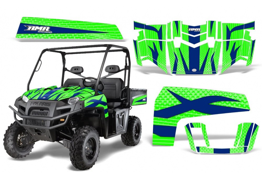Zooted Hintergrund = Grün, Designfarbe = Blau für Polaris Ranger XP500-900D 10-14