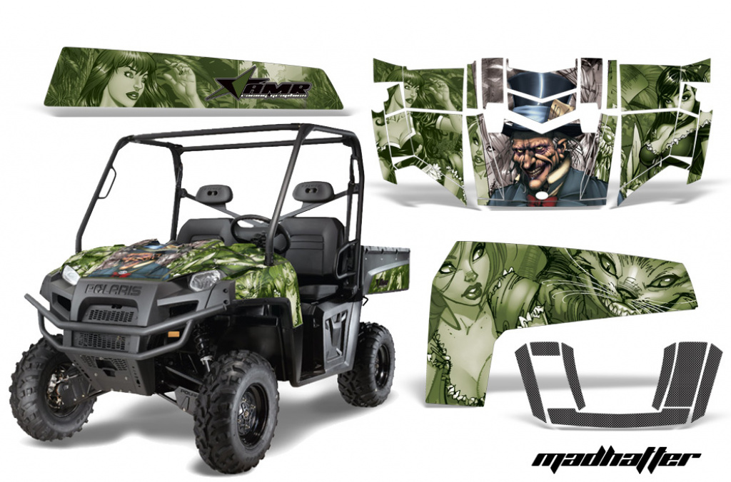 Mad-Hatter Hintergrund = Grün, Designfarbe = Silber für Polaris Ranger XP500-900D 10-14