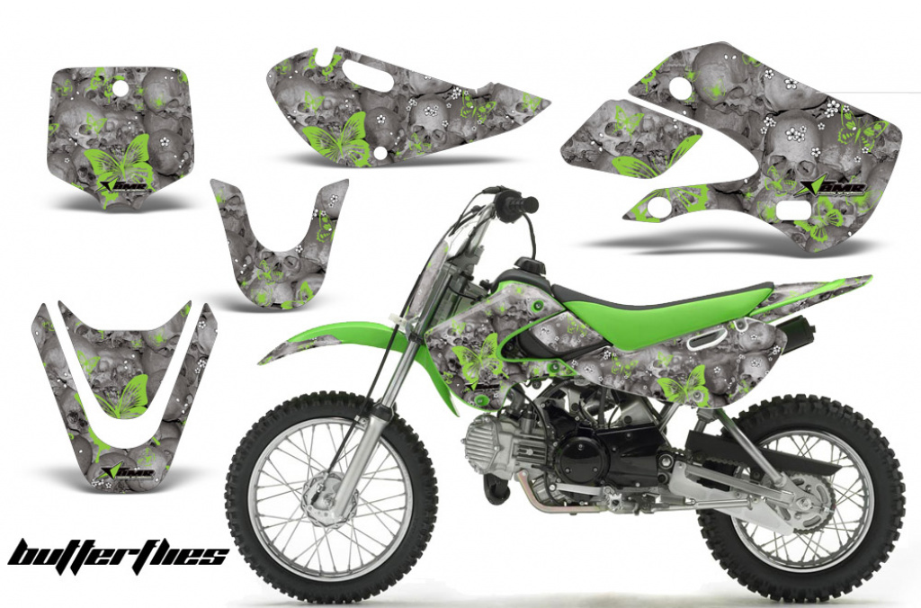Butterfly Hintergrund = Silber, Designfarbe = Grün mit Nummernfeldern für Suzuki RM 65 All Years