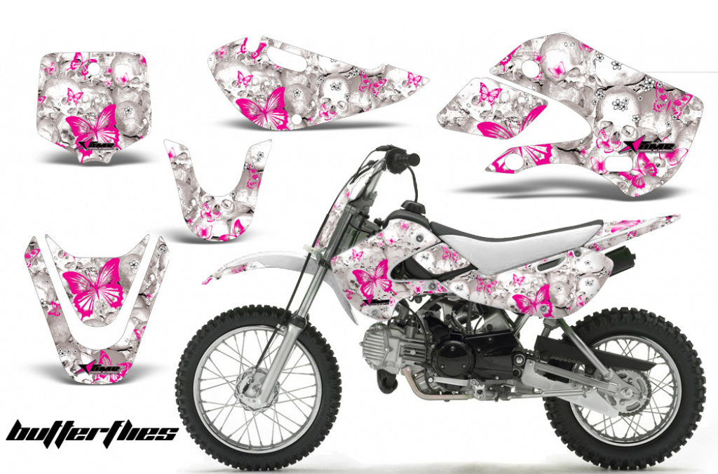 Butterfly Hintergrund = Weiß, Designfarbe = Pink mit Nummernfeldern für Suzuki RM 65 All Years