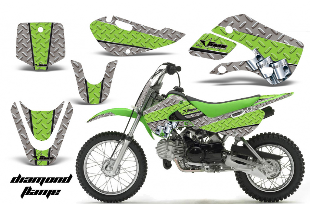 Diamond Race Hintergrund = Silber, Designfarbe = Grün mit Nummernfeldern für Suzuki RM 65 All Years