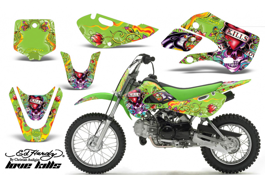 Ed-Hardy - Lovekills Grün mit Nummernfeldern für Suzuki DRZ 110 All Years