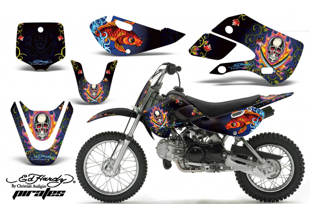Ed-Hardy - Pirates Blau mit Nummernfeldern für Suzuki DRZ 110 All Years