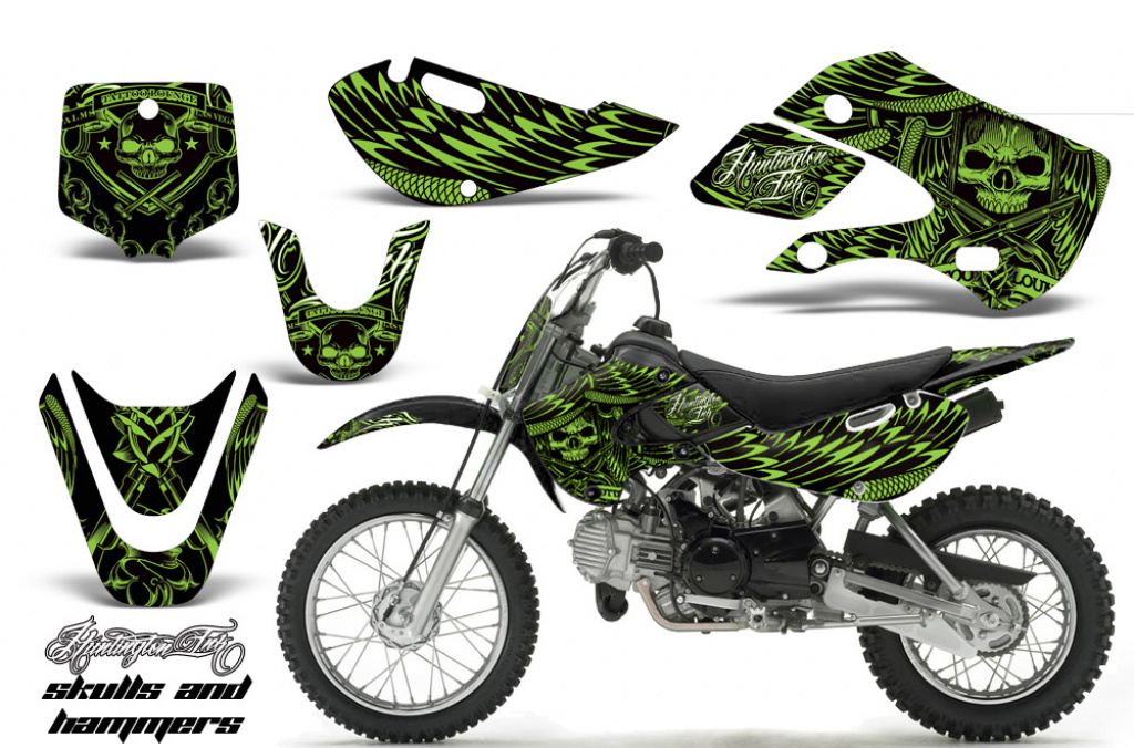 Skulls N Hammers Grün mit Nummernfeldern für Suzuki DRZ 110 All Years