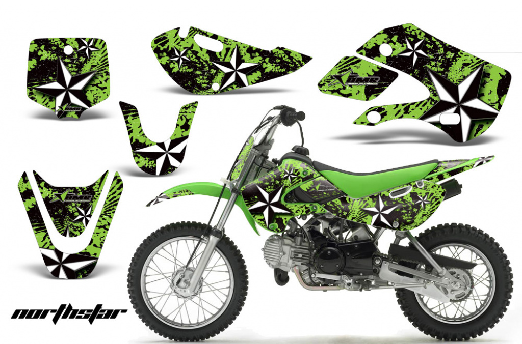 Northstar Hintergrund = Grün, Designfarbe = Weiß mit Nummernfeldern für Suzuki RM 65 All Years