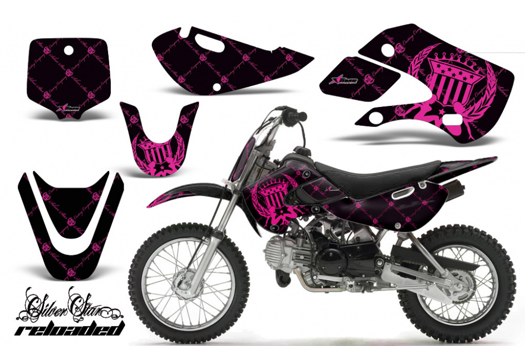 SilverStar-Reloaded Hintergrund = Schwarz, Designfarbe = Pink mit Nummernfeldern für Suzuki RM 65 All Years