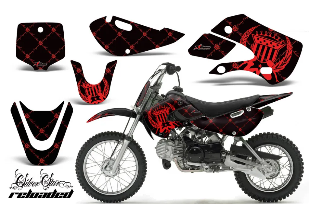 SilverStar-Reloaded Hintergrund = Schwarz, Designfarbe = Rot mit Nummernfeldern für Suzuki DRZ 110 All Years