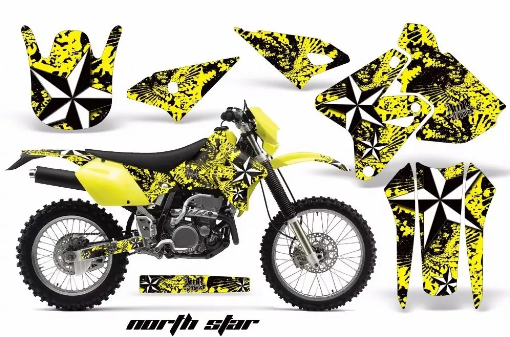 Northstar Hintergrund = Gelb, Designfarbe = Weiß ohne Nummernfeldern für Suzuki DRZ 400 S/SM 2000-2023