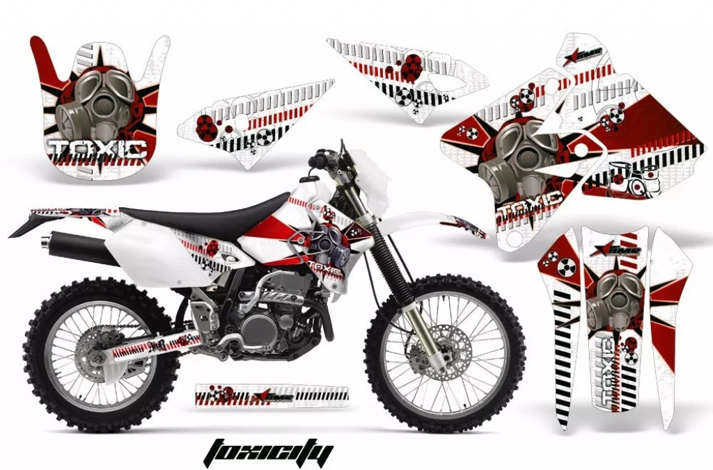 Toxicity Hintergrund = Weiß, Designfarbe = Rot ohne Nummernfeldern für Suzuki DRZ 400 S/SM 2000-2023