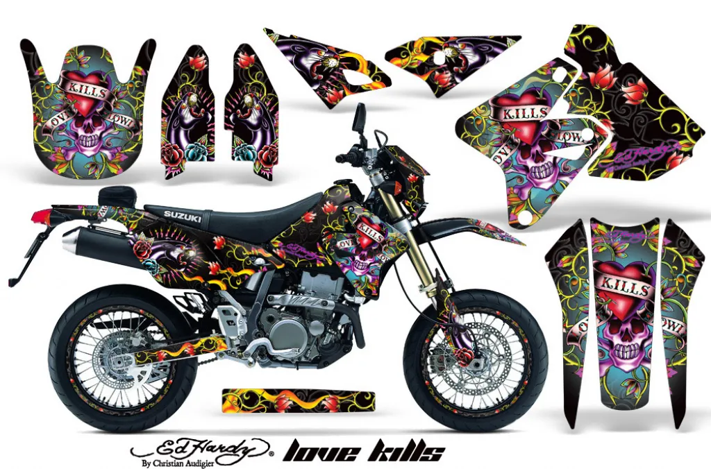 Ed-Hardy - Lovekills Schwarz mit Nummernfeldern für Suzuki DRZ 400 S/SM 2000-2023