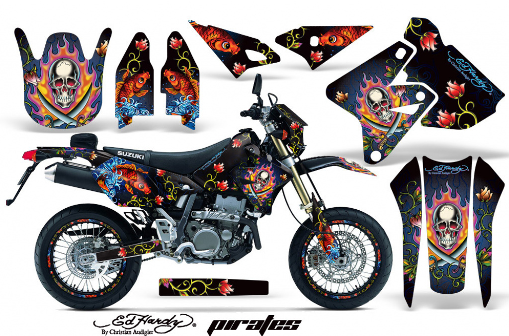 Ed-Hardy - Pirates Blau mit Nummernfeldern für Suzuki DRZ 400 S/SM 2000-2023