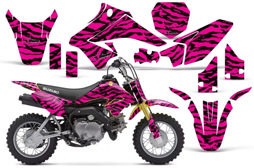Zebra Girl Hintergrund = Pink, Designfarbe = Schwarz mit Nummernfeldern für Suzuki DRZ 70 2008-2016