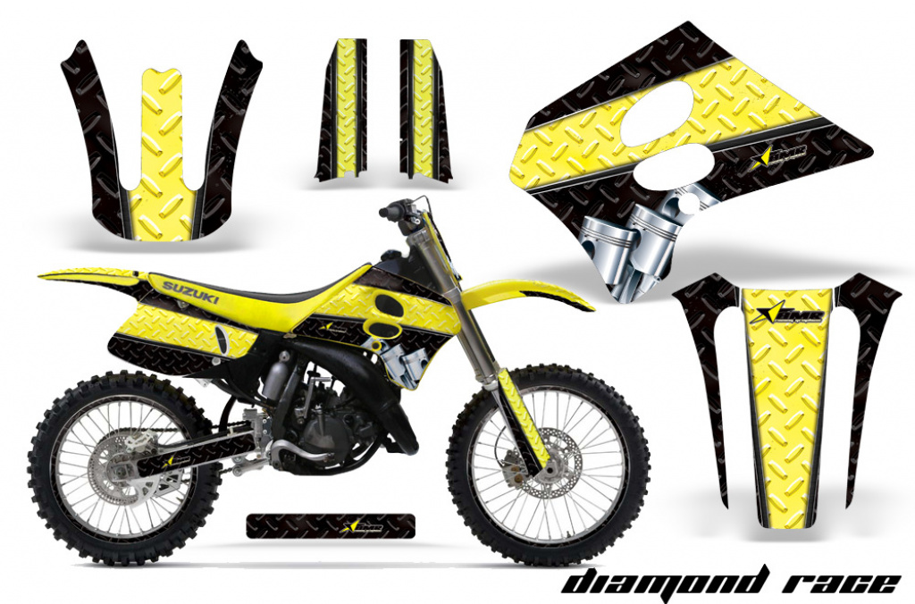 Diamond Race Hintergrund = Schwarz, Designfarbe = Gelb mit Nummernfeldern für Suzuki RM 250 1993-1995