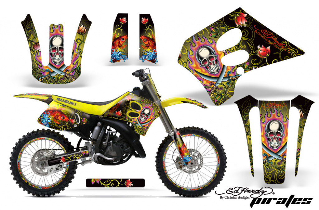 Ed-Hardy - Pirates Gelb mit Nummernfeldern für Suzuki RM 250 1993-1995