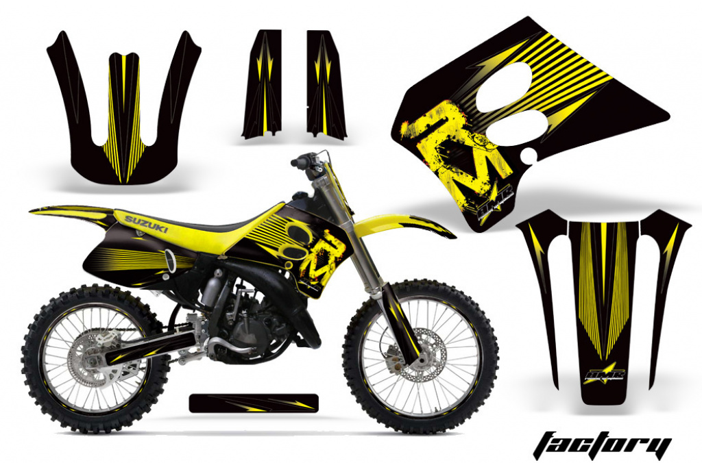 Factory Hintergrund = Schwarz, Designfarbe = Gelb mit Nummernfeldern für Suzuki RM 250 1993-1995