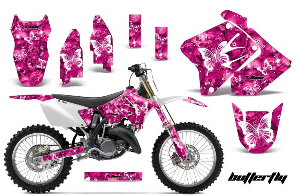 Butterfly Hintergrund = Pink, Designfarbe = Weiß ohne Nummernfeldern für Suzuki RM 250 2001-2009