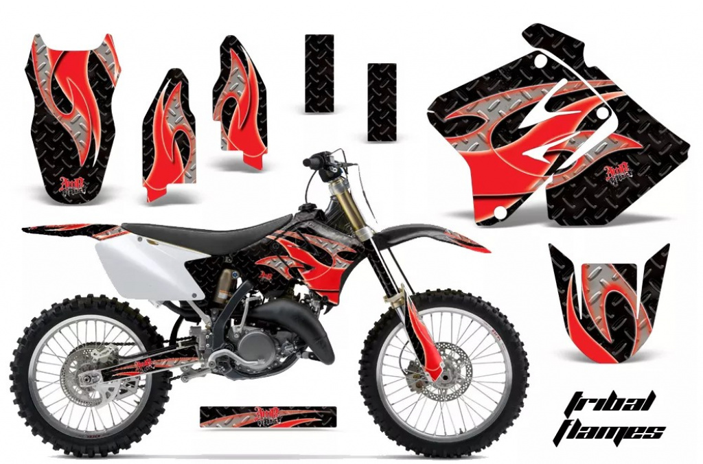 Tribal Flames Hintergrund = Schwarz, Designfarbe = Rot ohneNummernfeldern für Suzuki RM 250 2001-2009