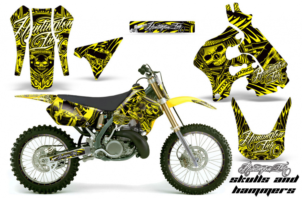 Skulls N Hammers Gelb mit Nummernfeldern für Suzuki RM 125 1996-1998