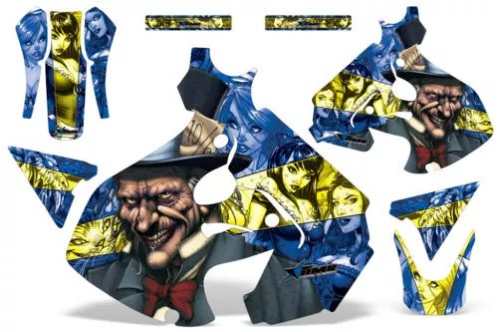 Mad-Hatter Hintergrund = Blau, Designfarbe = Gelb ohne Nummernfeldern für Suzuki RM 125 1999-2000