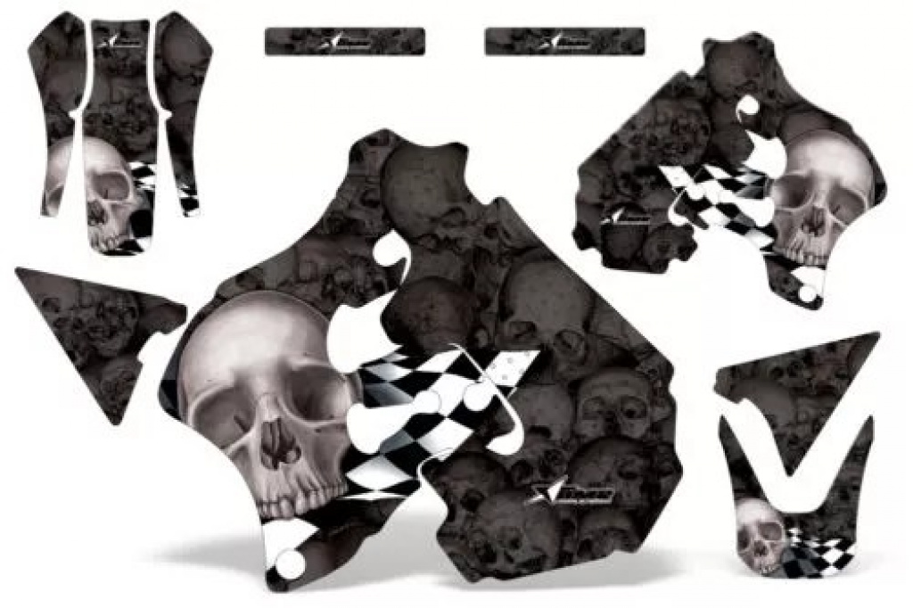 Checkered Skull Hintergrund = Schwarz, Designfarbe = Silber ohne Nummernfeldern für Suzuki RM 250 1996-1998