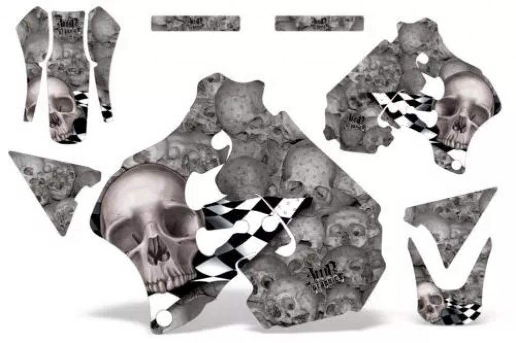 Checkered Skull Hintergrund = Silber, Designfarbe = Silber ohne Nummernfeldern für Suzuki RM 250 1996-1998