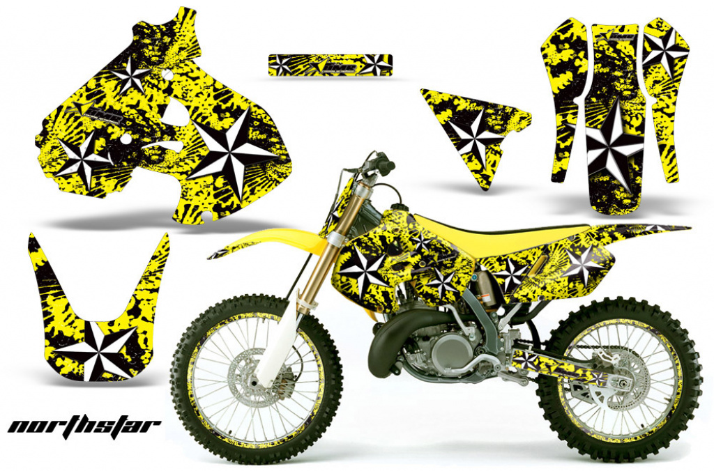 Northstar Hintergrund = Gelb, Designfarbe = Weiß mit Nummernfeldern für Suzuki RM 250 1999-2000
