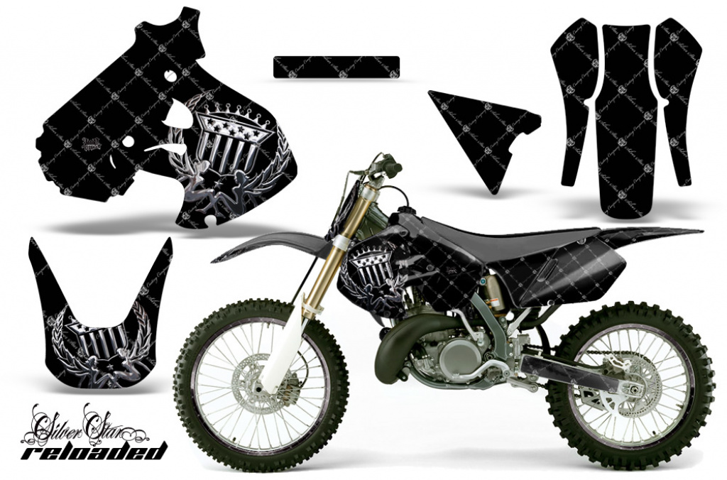 SilverStar-Reloaded Hintergrund = Schwarz, Designfarbe = Silber mit Nummernfeldern für Suzuki RM 250 1999-2000