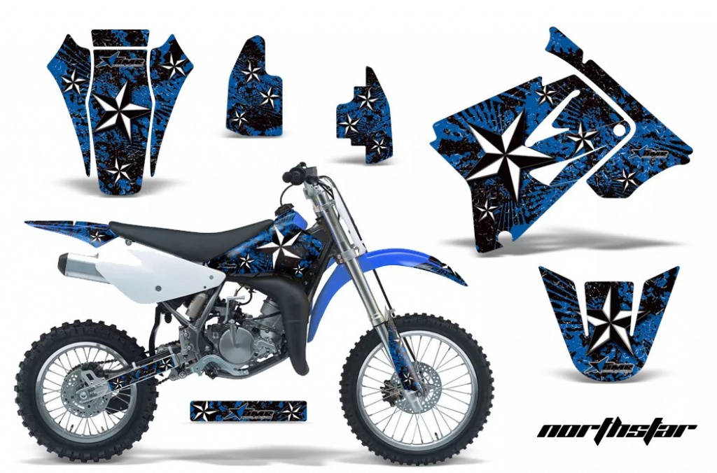 Northstar Hintergrund = Blau, Designfarbe = Weiß ohne Nummernfeldern für Suzuki RM 85 2001-2023
