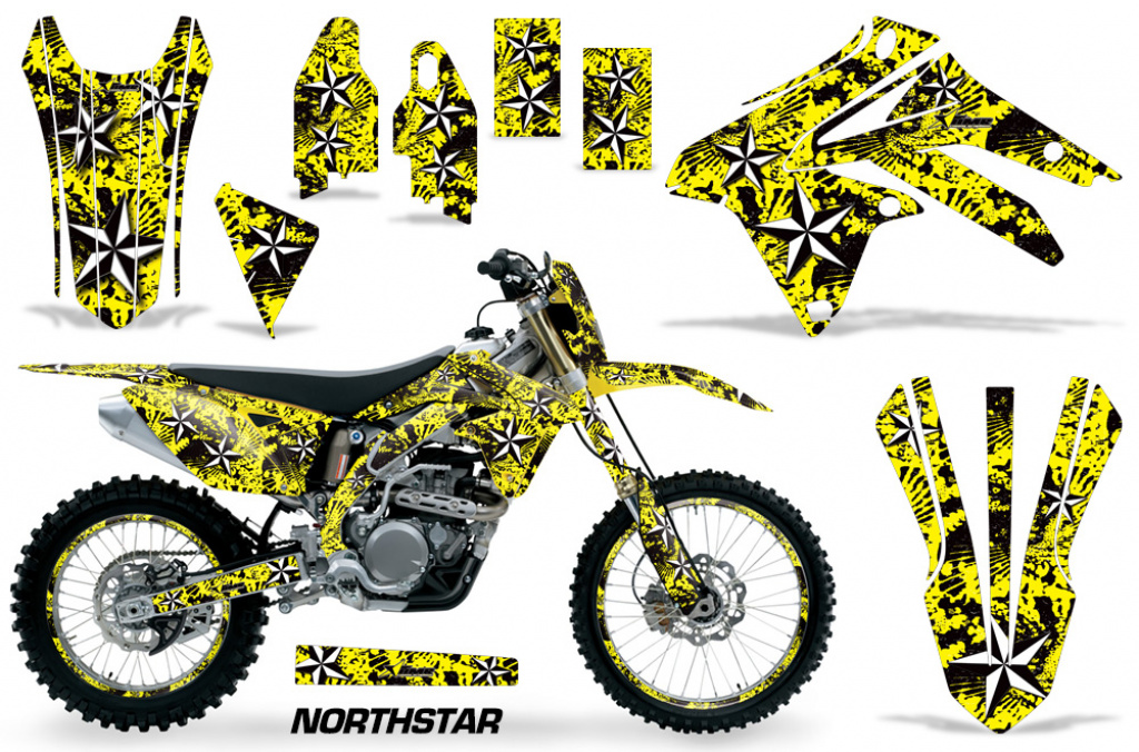 Northstar Hintergrund = Gelb, Designfarbe = White mit Nummernfeldern für Suzuki RMX 450Z 2009-2017