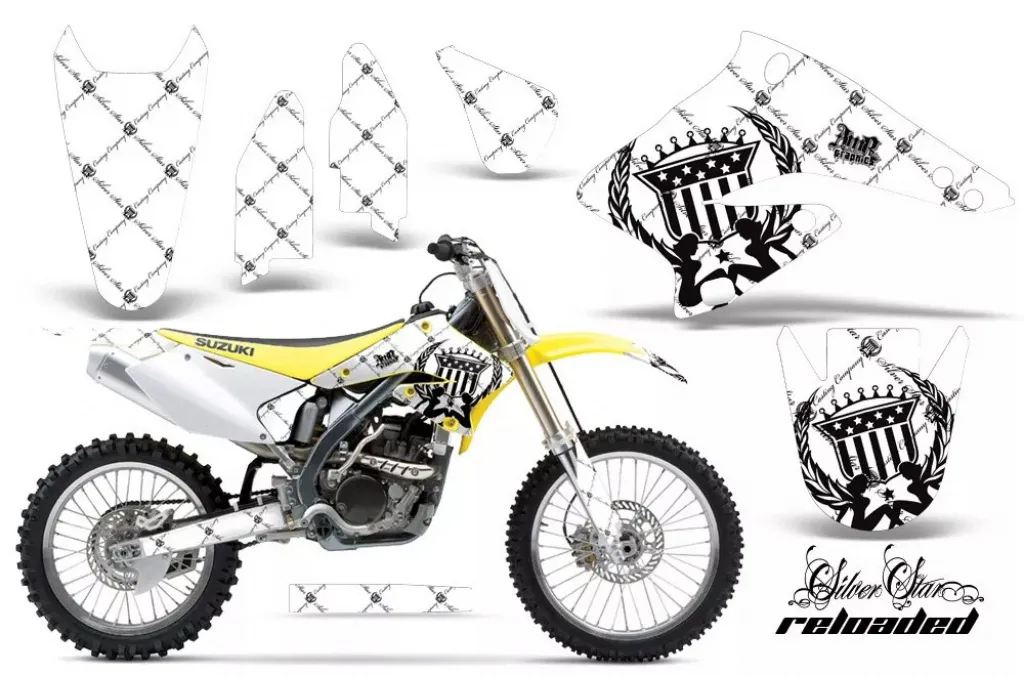 SilverStar-Reloaded Hintergrund = Weiß, Designfarbe = Schwarz ohne Nummernfeldern für Suzuki RMZ 250 2004-2006