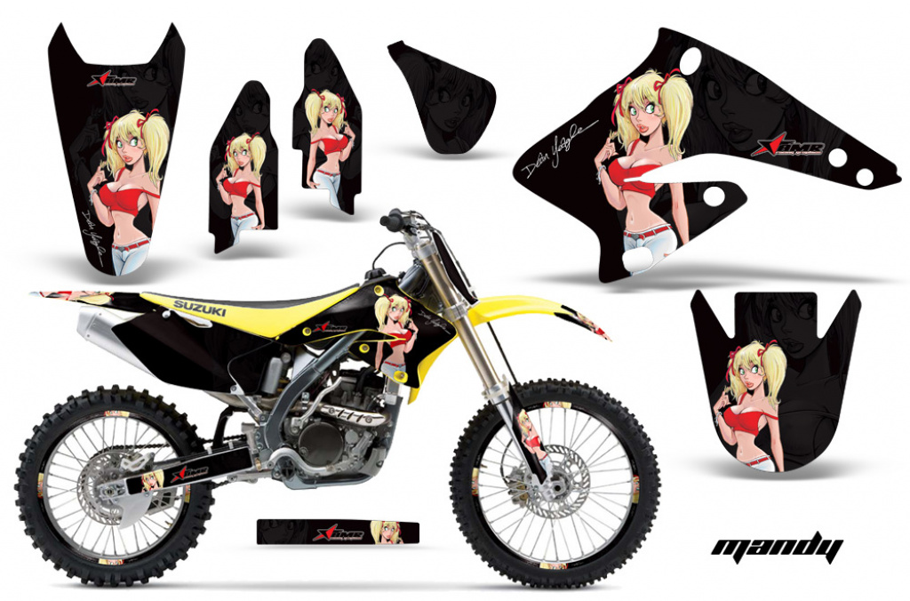 Mandy Hintergrund = Schwarz, Designfarbe = Rot mit Nummernfeldern für Suzuki RMZ 250 2004-2006