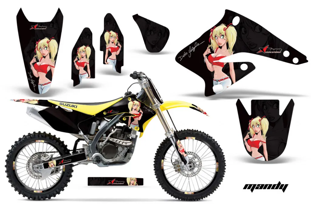 Mandy Hintergrund = Schwarz, Designfarbe = Rot mit Nummernfeldern für Suzuki RMZ 250 2004-2006
