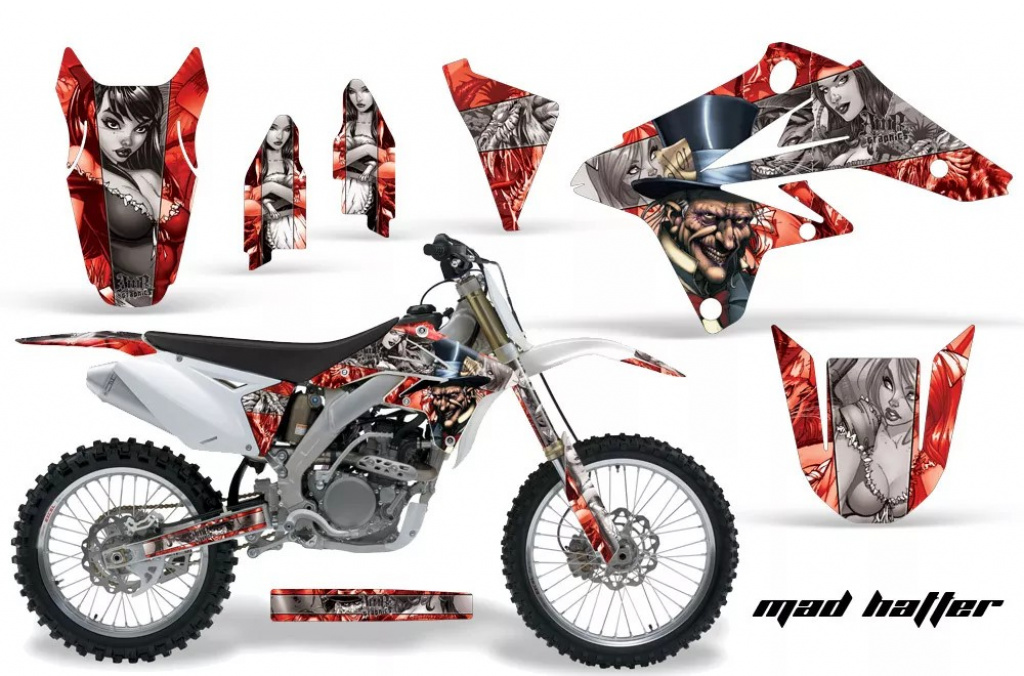 Mad-Hatter Hintergrund = Rot, Designfarbe = Silber ohne Nummernfeldern für Suzuki RMZ 250 2007-2009
