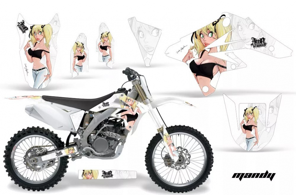 Mandy Hintergrund = Weiß, Designfarbe = Schwarz ohne Nummernfeldern für Suzuki RMZ 250 2007-2009
