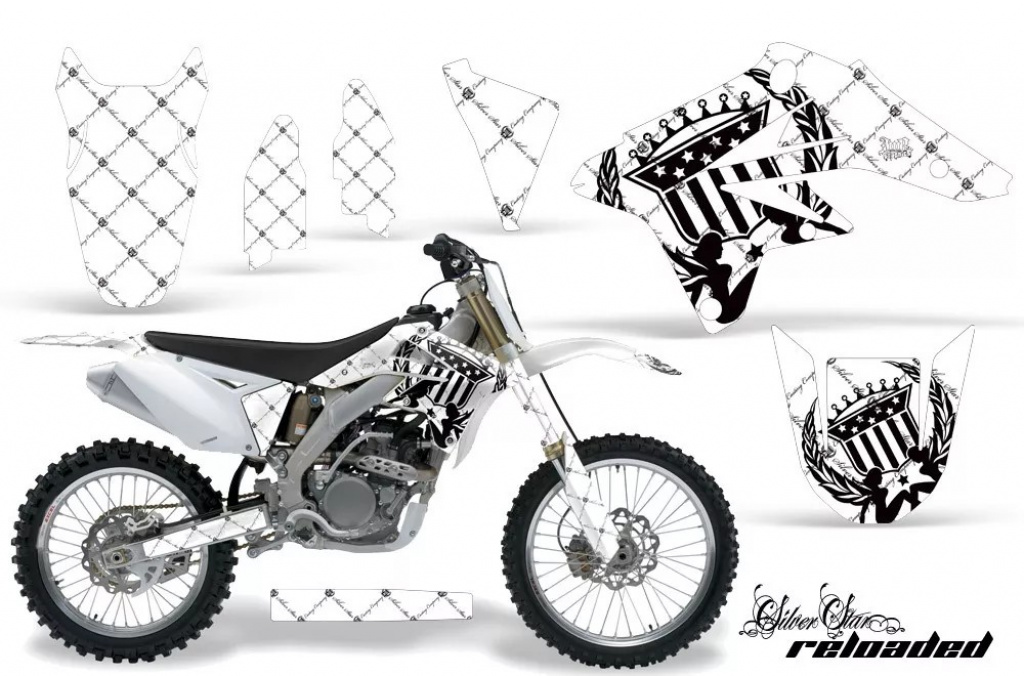 SilverStar-Reloaded Hintergrund = Weiß, Designfarbe = Schwarz ohne Nummernfeldern für Suzuki RMZ 250 2007-2009