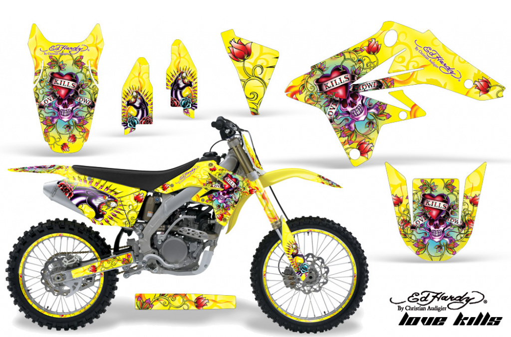 Ed-Hardy - Lovekills Gelb mit Nummernfeldern für Suzuki RMZ 250 2007-2009