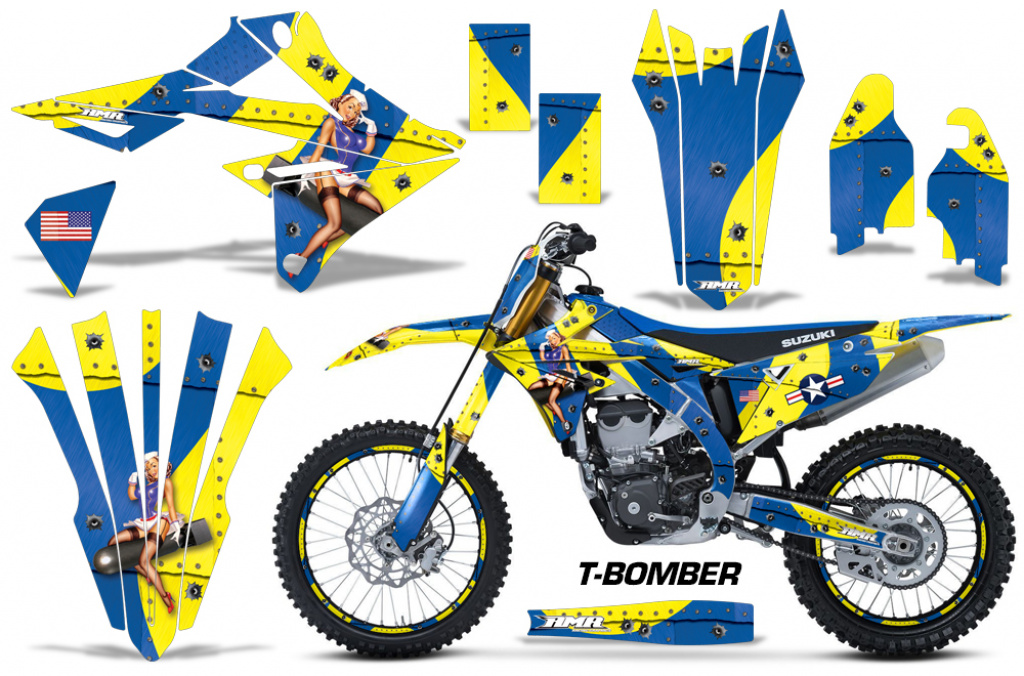 T-Bomber Blau mit Nummernfeldern für Suzuki RMZ 450 2018-2025
