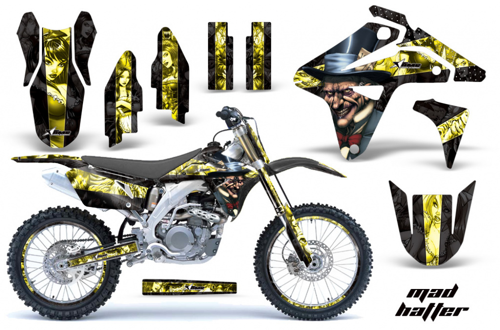 Mad-Hatter Hintergrund = Schwarz, Designfarbe = Gelb mit Nummernfeldern für Suzuki RMZ 450 2007